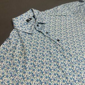 FootJoy FJ Golf Polo Mens Large Blue Floral Print Performance Short Sleeve